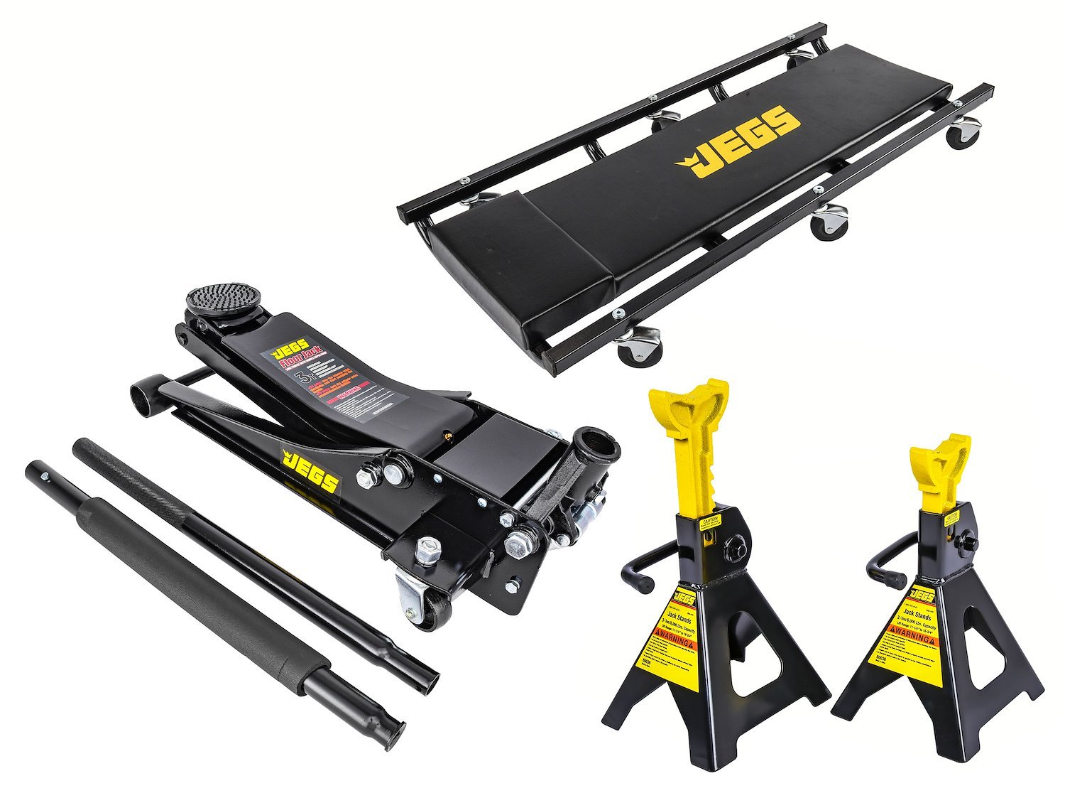 3-Ton Low-Profile Professional Floor Jack Kit with 3-Ton Capacity Jack Stands and Lo Boy Creeper