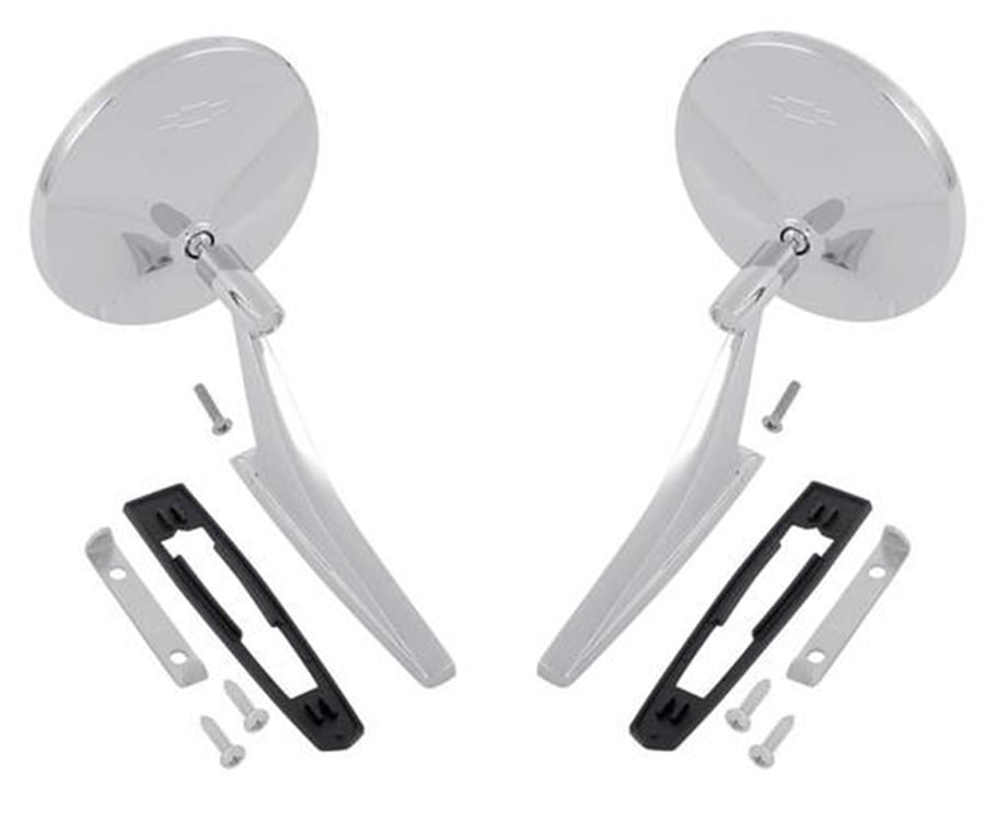 Side View Mirror Kit w/ Bowtie Logos Fits Select 1966-1972 Chevrolet Cars [Left AND Right Side]