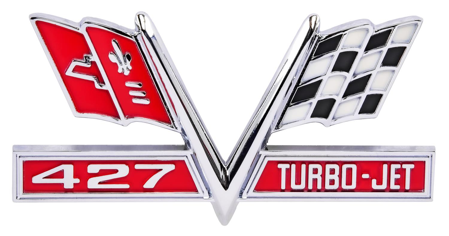 "427 Turbo-Jet" Cross Flag Fender Emblem for 1965-1967 Chevy Bel Air, Biscayne, Camaro, Chevelle, Corvette, El Camino, Impala