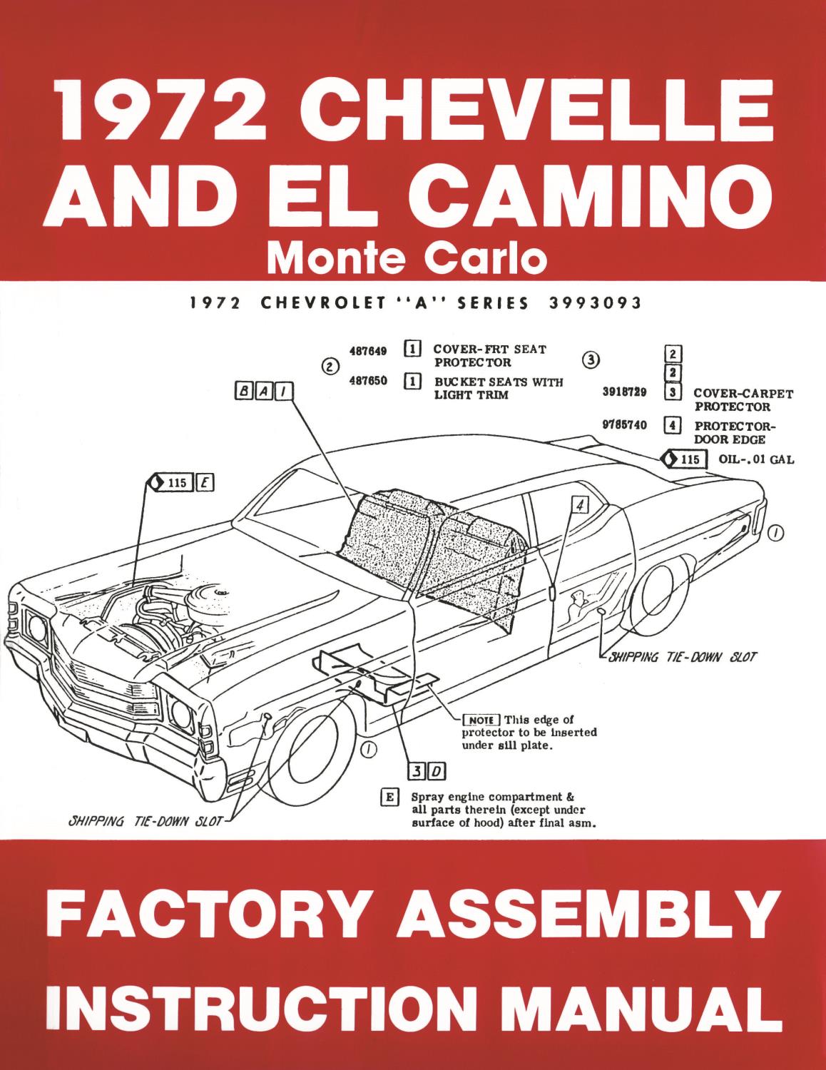 Factory Assembly Instruction Manual for 1972 Chevrolet Chevelle, El Camino and Monte Carlo