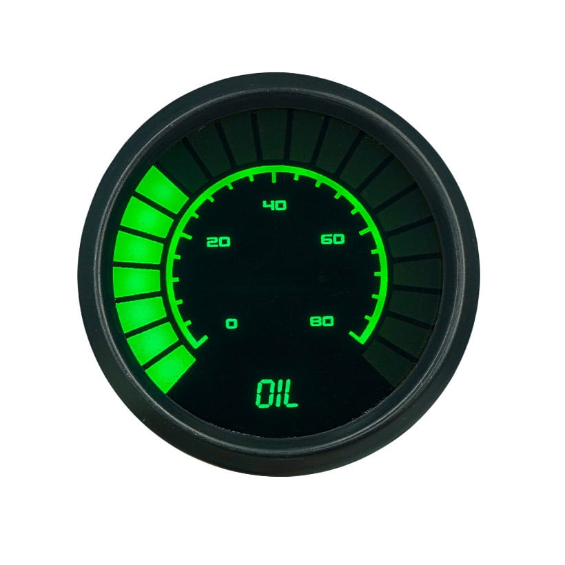LED Analog Bar graph Oil Pressure Gauge with Black Bezel [Green]