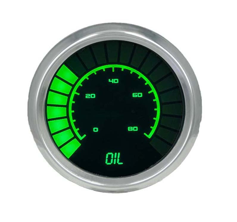 LED Analog Bar graph Oil Pressure Gauge with Chrome Bezel [Green]
