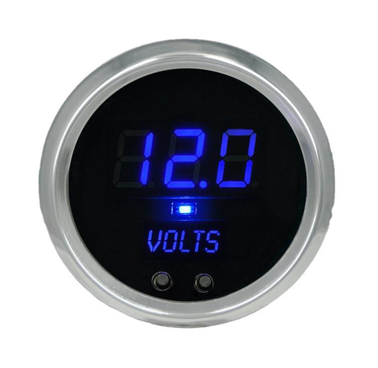 LED Digital Voltmeter Gauge with Warning System [Blue, 2 5/8 in., Chrome]