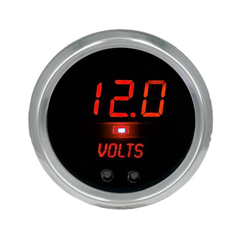 LED Digital Voltmeter Gauge with Warning System [Red, 2 5/8 in., Chrome]