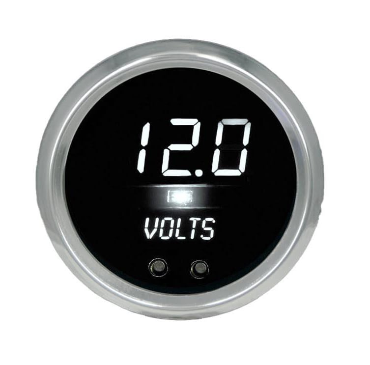 LED Digital Voltmeter Gauge with Warning System [White, 2 5/8 in., Chrome]