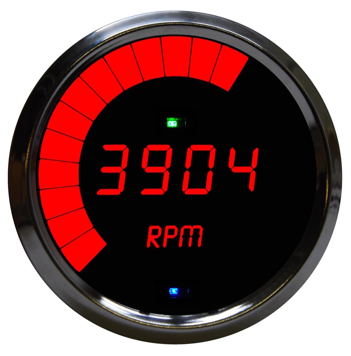 3-3/8 V LED Digital Master Tachometer w/Chrome Bezel 0-9,999 rpm [Red]