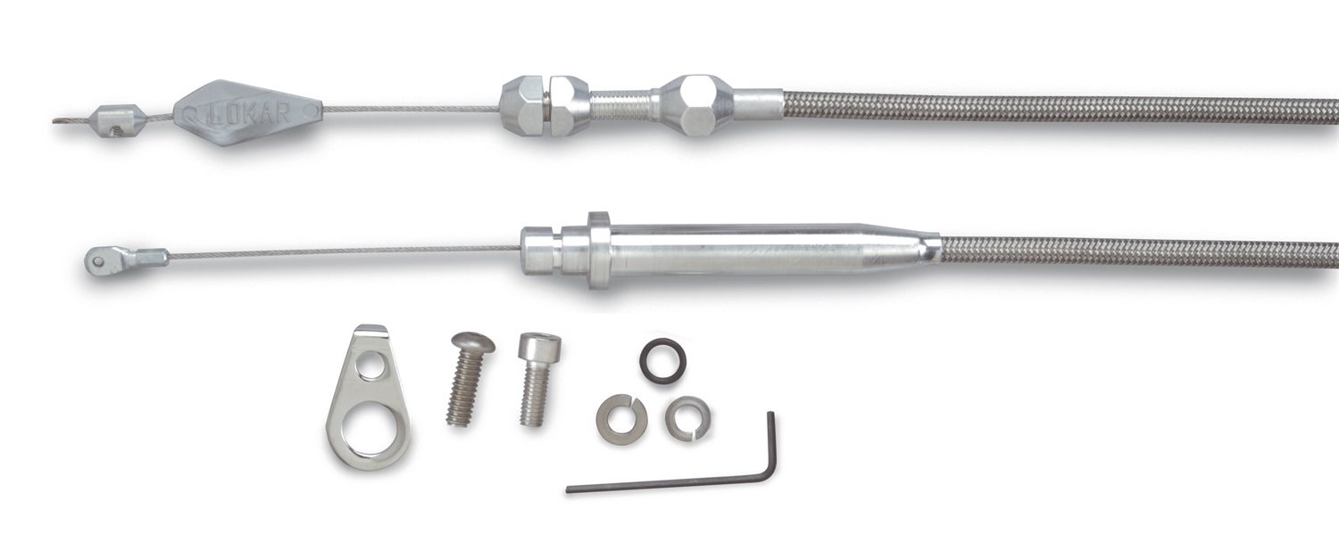 Ford C4 Stainless Steel Kickdown Cable Kit Polished Aluminum Fittings and Ferrule