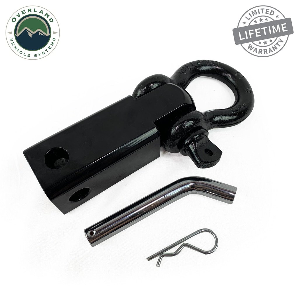 Receiver Mount Recovery Shackle 3/4" 4.75 Ton With Dual Hole Black & Pin & Clip