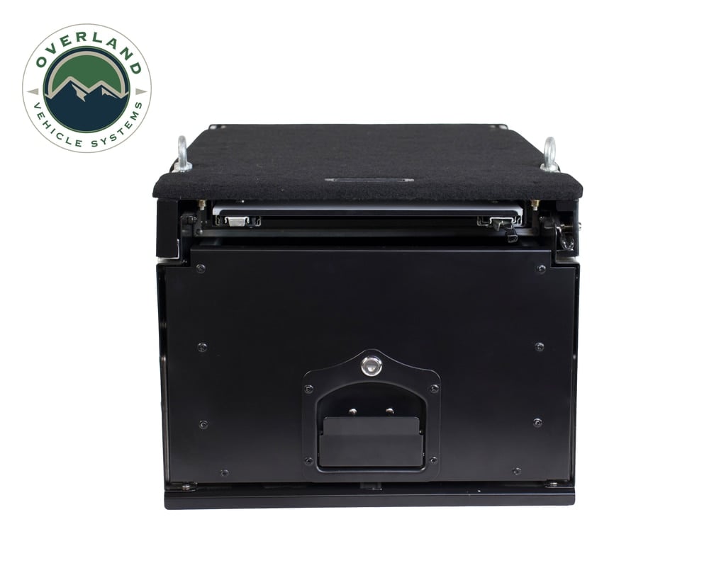Cargo Box With Slide Out Drawer & Working Station Size - Black Powder Coat