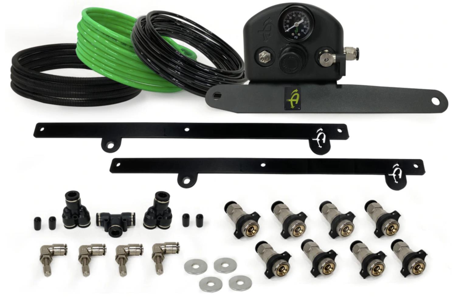 4 Tire Inflation System - Engine Mount With Box, Fittings, Hoses & Storage Bag - Black, Select Jeep Gladiator (Gas, Diesel)