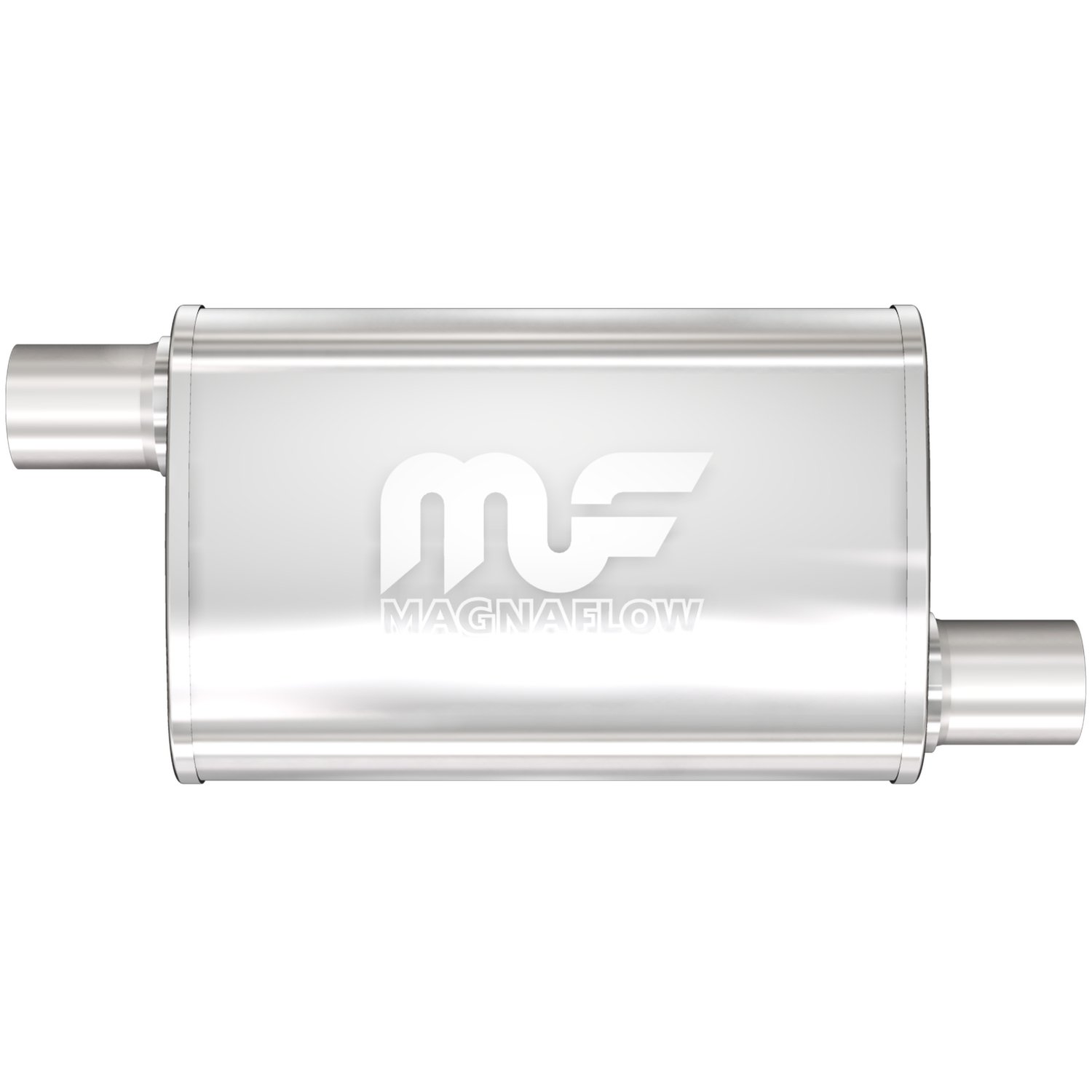 3.5" x 7" Oval Muffler Offset In/Offset Out: 2"/2" Body Length: 14" Overall Length: 20" Core Size: 2" Satin Finish