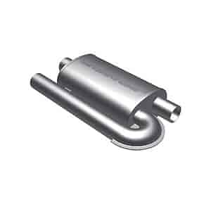 5" x 8" Oval Muffler In/Out: 2.5"/2.5" Body Length: 14" Overall Length: 21" Core Size: Dual 2" Satin Finish