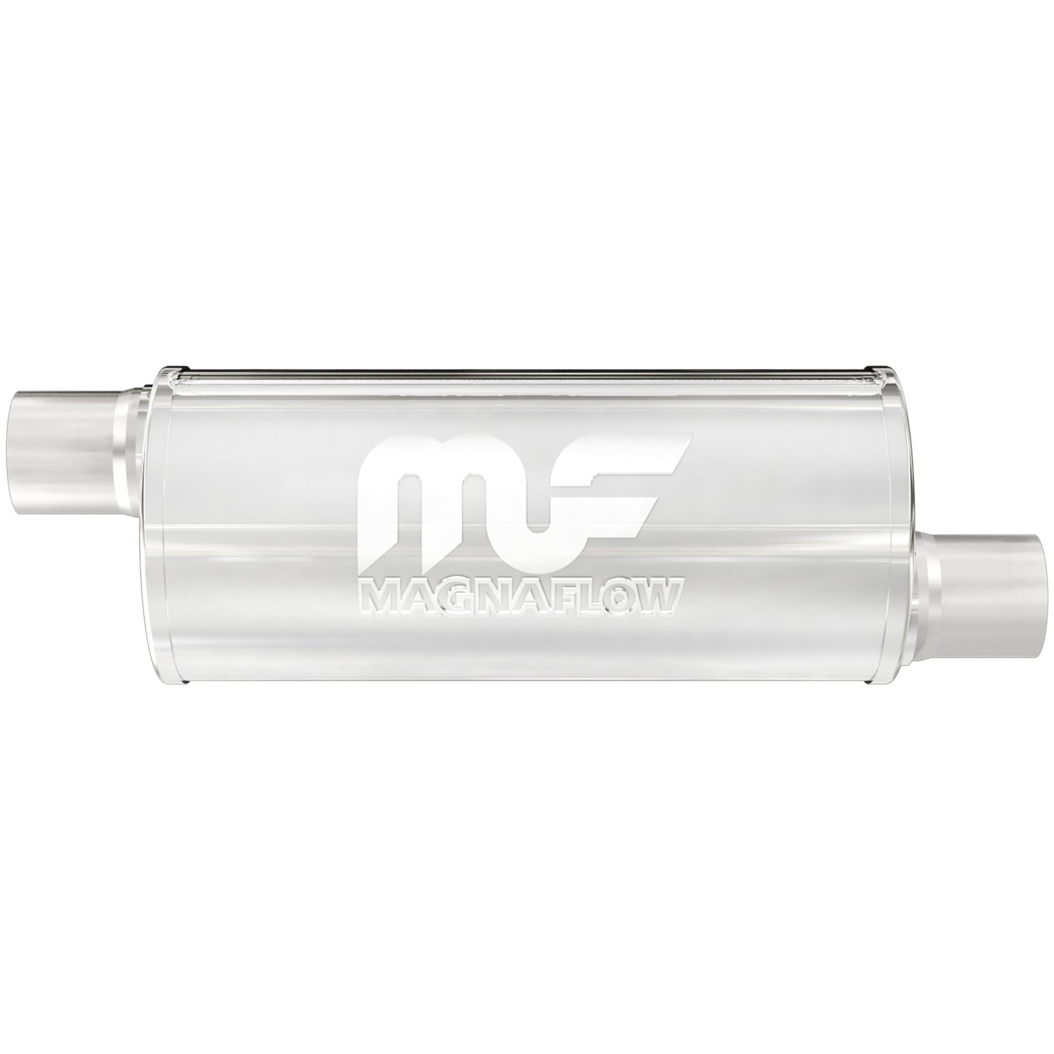 6" Round Muffler Offset In/Offset Out: 2.25"/2.25" Body Length: 14" Overall Length: 20" Core Size: 2.5" Satin Finish