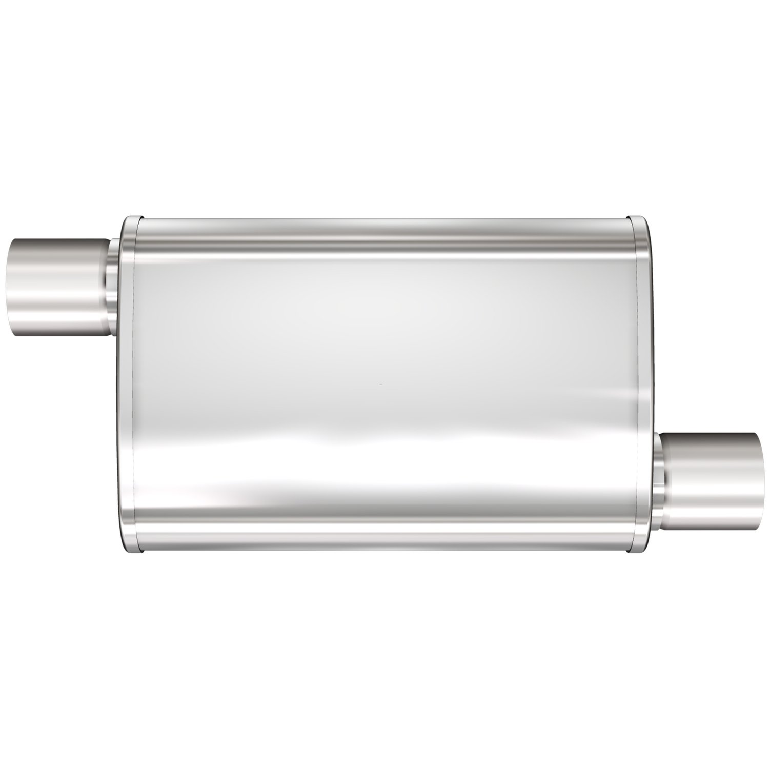 4" x 9" Oval XL 3-Chamber Muffler Offset In/Offset Out: 2.25"/2.25" Body Length: 14" Overall Length: 20" Satin Finish