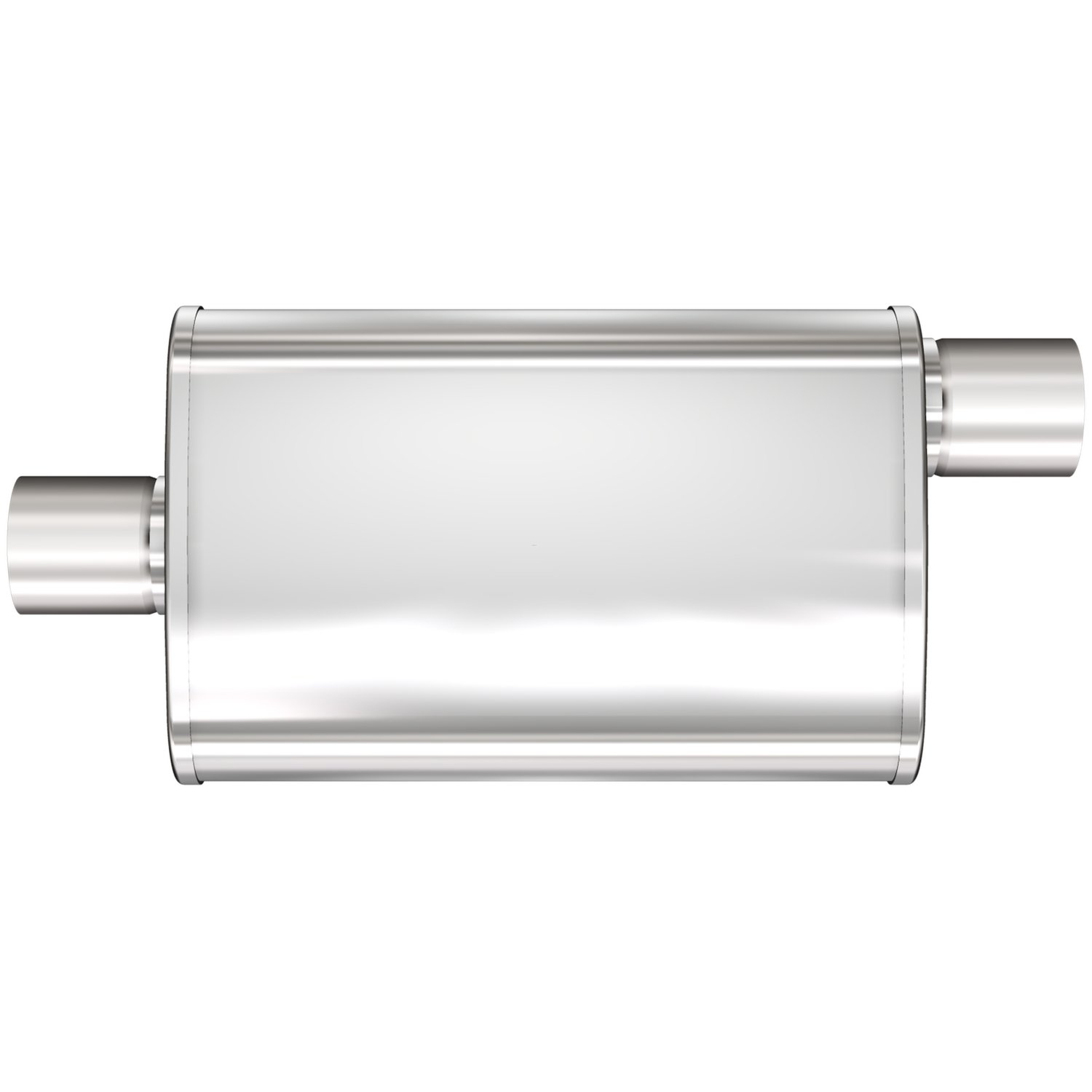 4" x 9" Oval XL 3-Chamber Muffler Center In/Offset Out: 2"/2" Body Length: 18" Overall Length: 24" Satin Finish