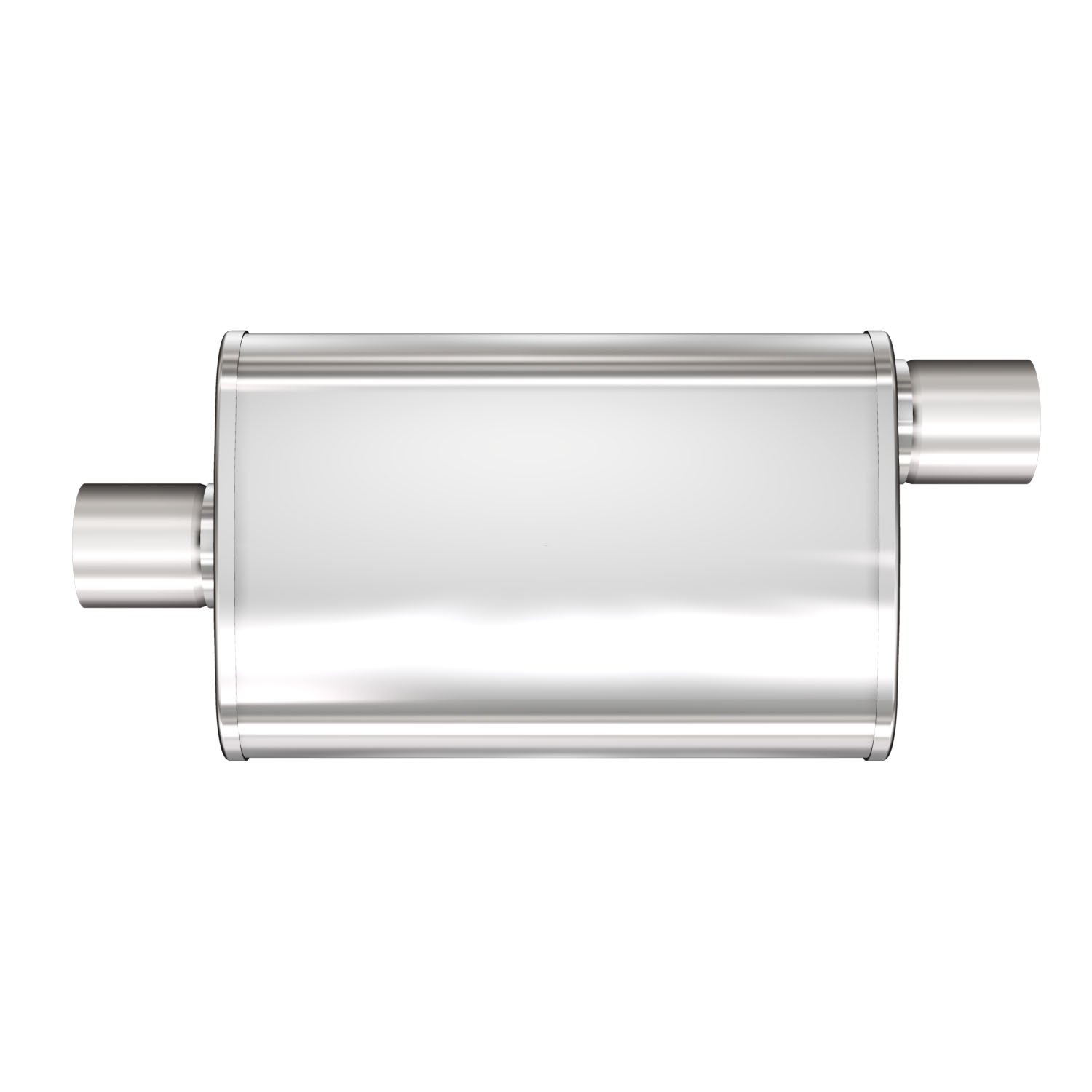 4" x 9" Oval XL 3-Chamber Muffler Center In/Offset Out: 2.25"/2.25" Body Length: 18" Overall Length: 24" Satin Finish
