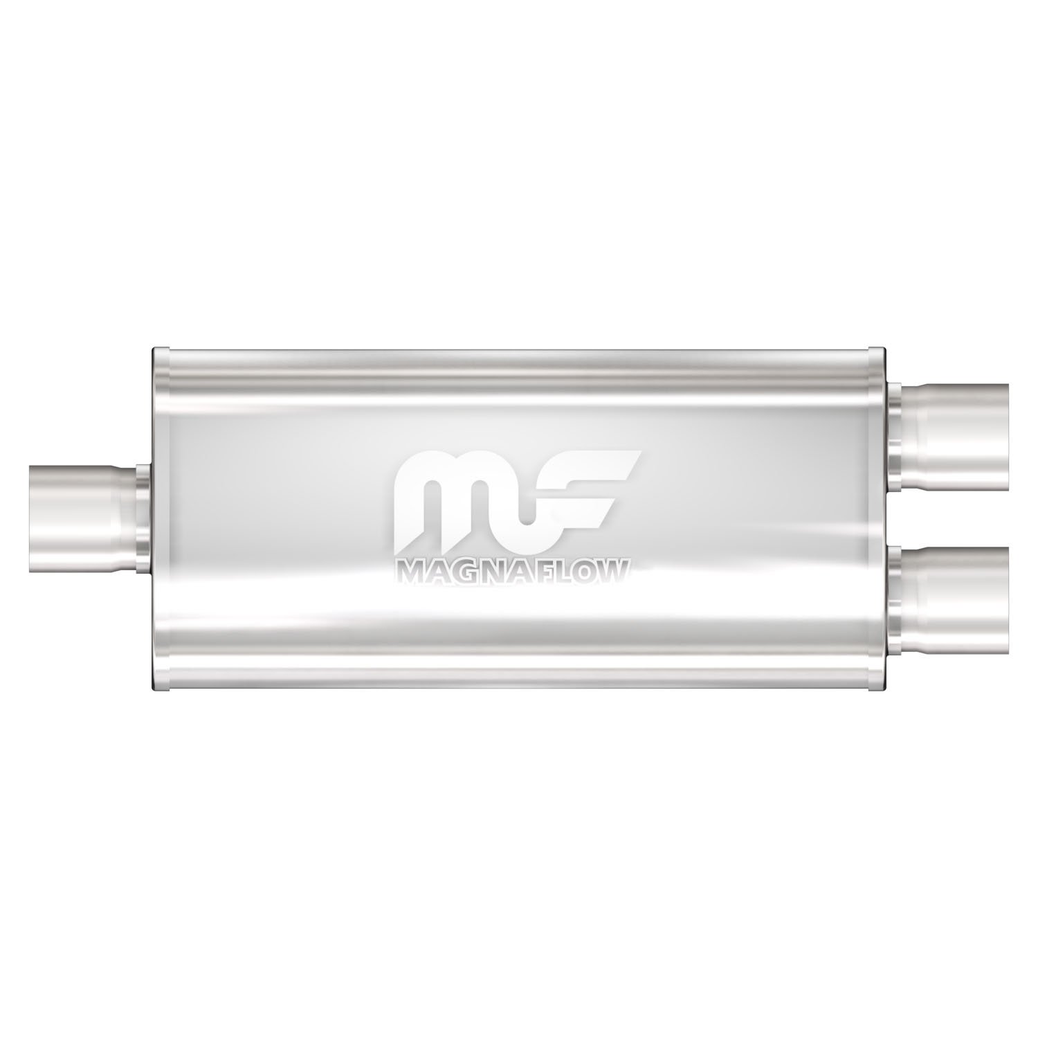 5" x 8" Oval Muffler Center In/Dual Out: 2.5" /2.5" Body Length: 14" Overall Length: 20" Core Size: 2.5" Polished Finish