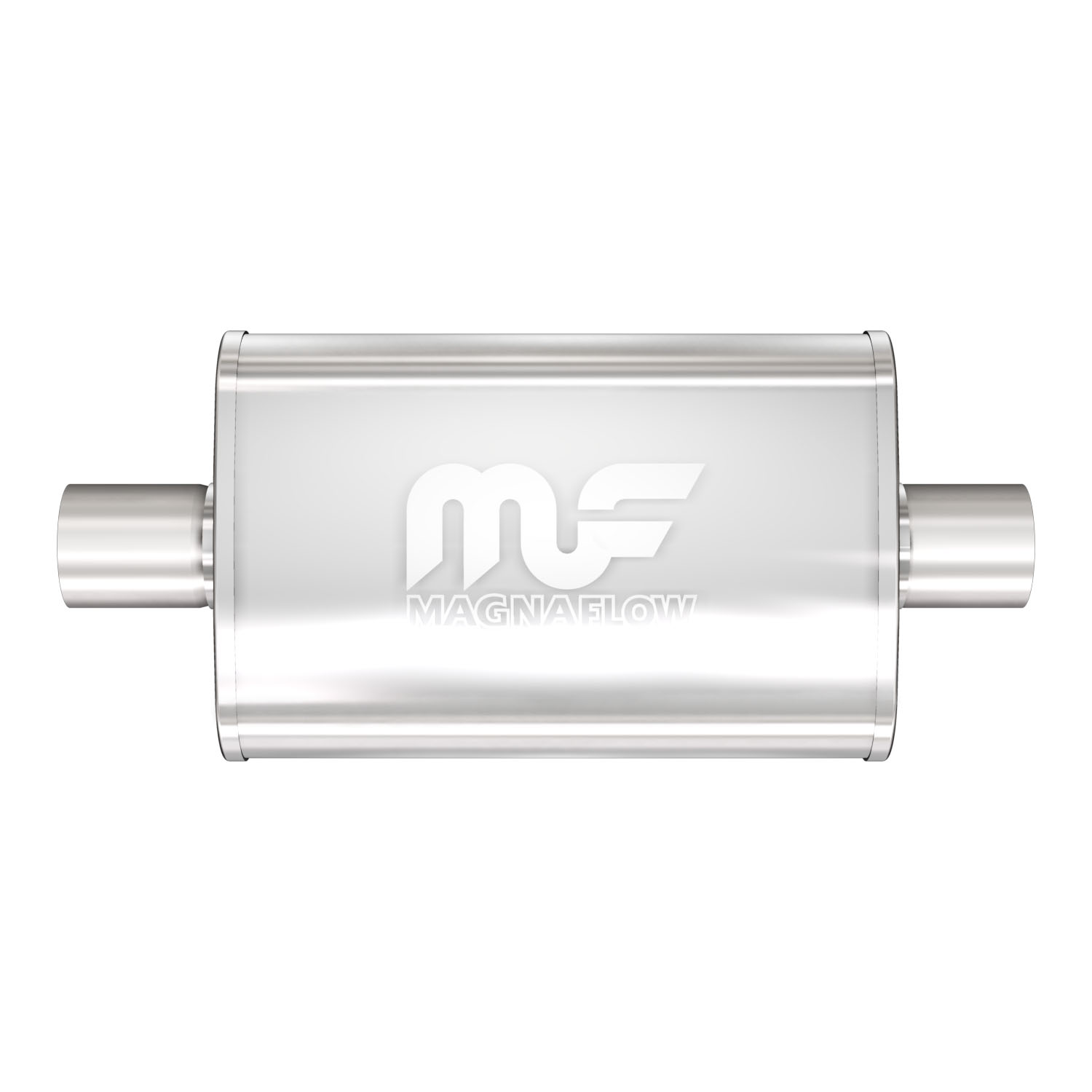 4" Round Muffler, Center In/Center Out: 2.25", Body Length: 14", Overall Length: 20", Core Size: 2.5" [Brushed Finish[