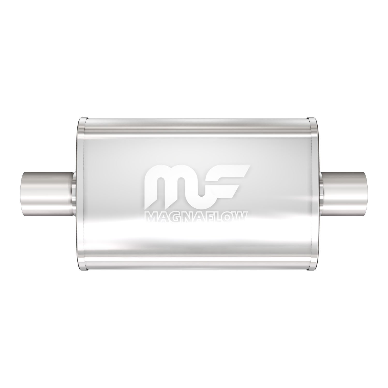 4" x 9" Oval Muffler, Center In/Center Out: 2.5"/2.5", Body Length: 14", Overall Length: 20", Core Size: 2.5" [Brushed Finish]