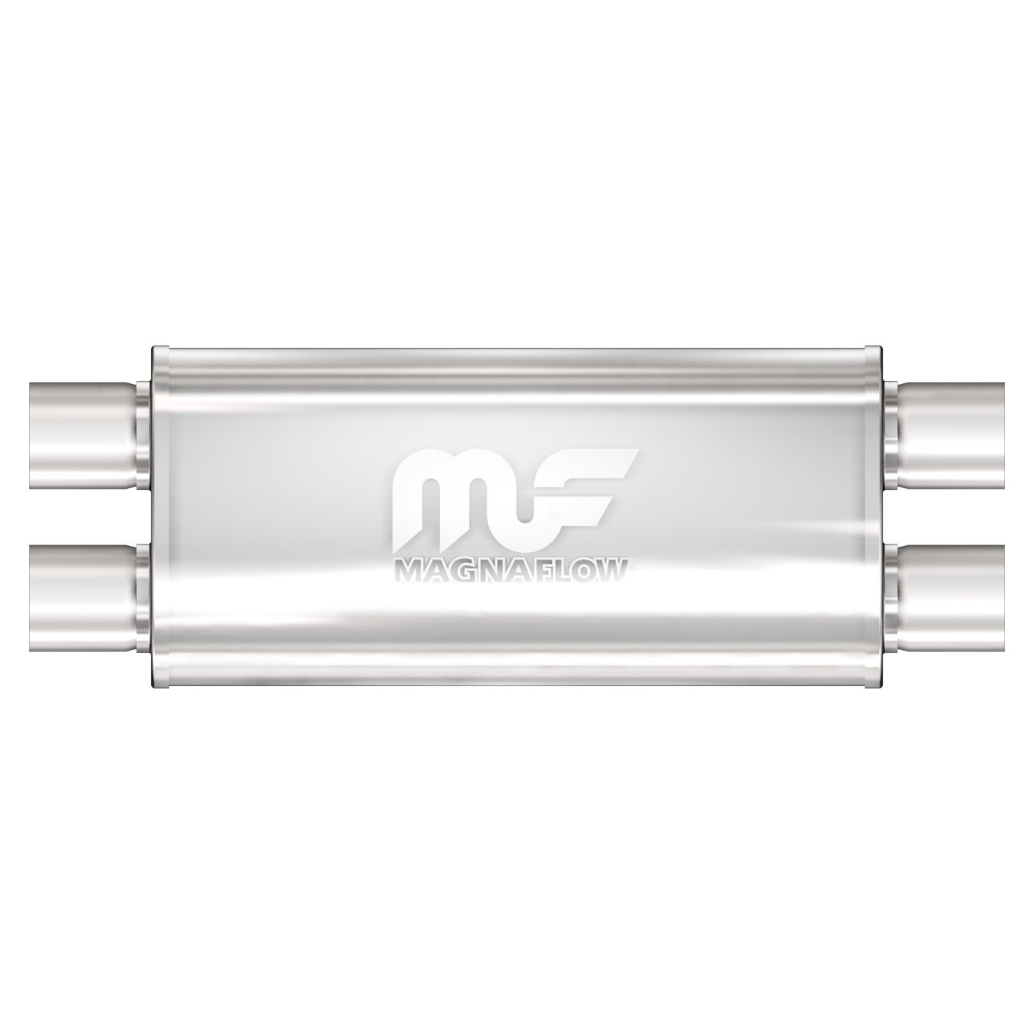 5" x 8" Oval Muffler, Dual In/Dual Out: 2.5", Body Length: 18", Overall Length: 24", Core Size: 2.5" [Brushed Finish]