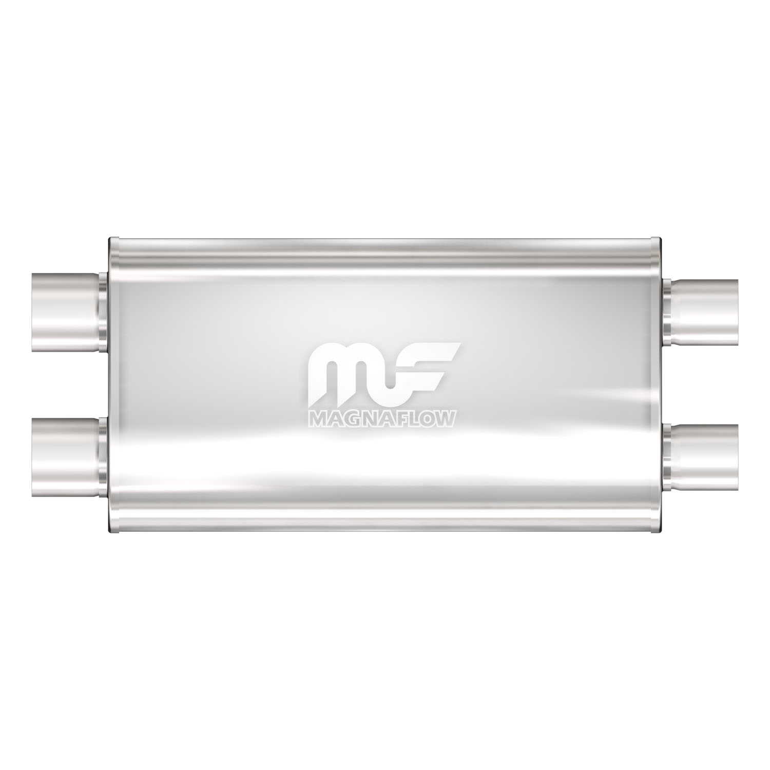 5" x 11" Oval Muffler Dual In/Dual Out: 2.5" Body Length: 22" Overall Length: 28" Core Size: 2.5" Polished Finish