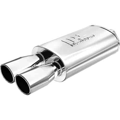 Street Series Universal Muffler With Dual Tips Inlet/Outlet: 2.25"/3" x 3.75"