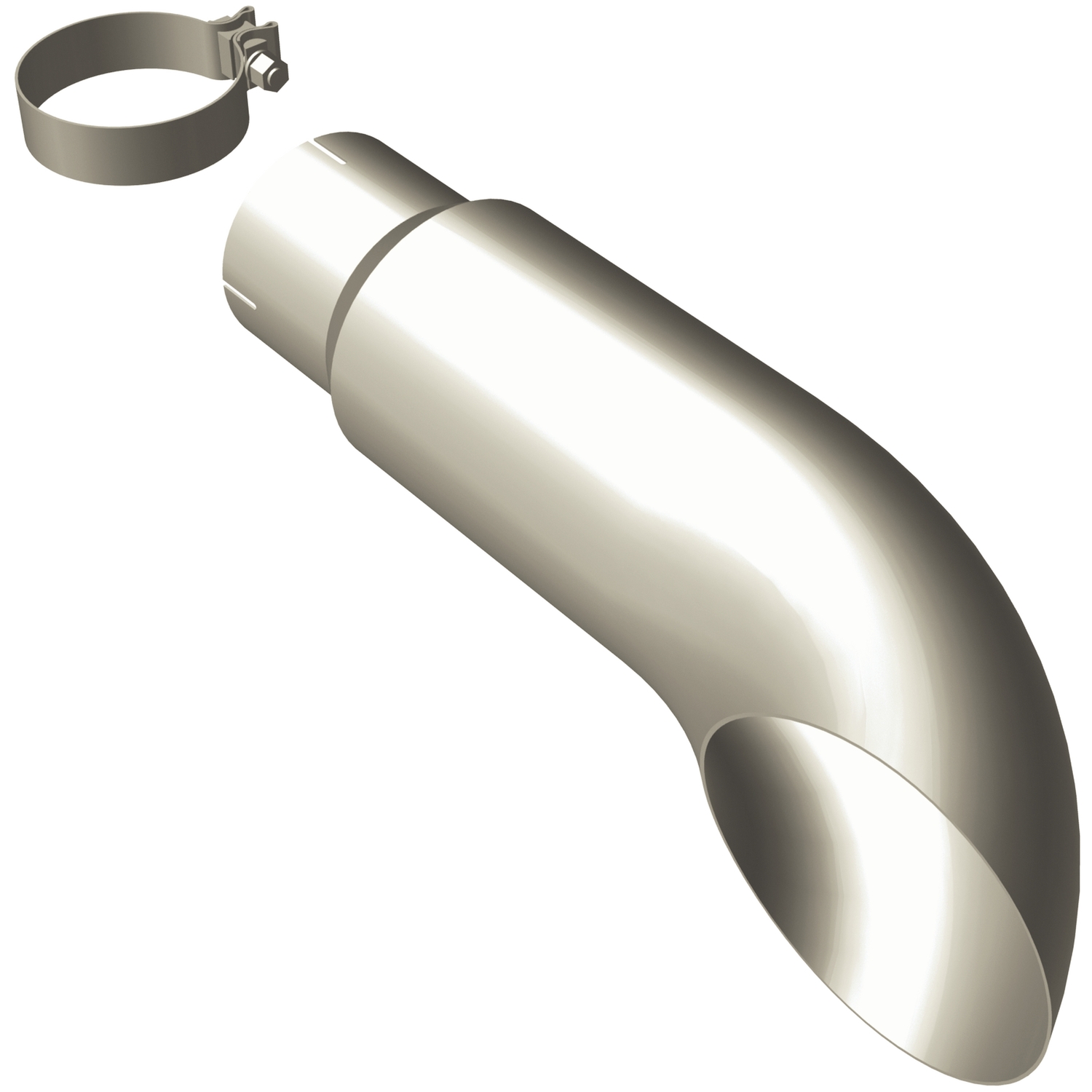 Polished Stainless Steel Clamp-On Single Exhaust Turndown Inlet Inside Diameter: 4"