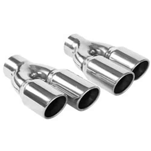 Polished Stainless Steel Weld-On Double Exhaust Tips Inlet Inside Diameter: 2.5"