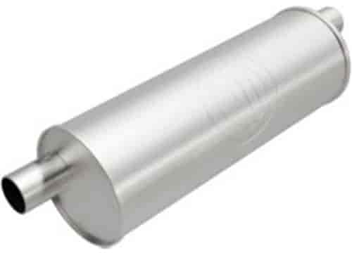 6" Round Body Universal Muffler Offset In/Offset Out - Same Side: 2"/2" Body Length: 18" Overall Length: 24"