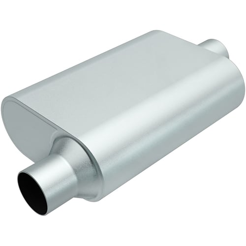 Rumble Chamber Muffler Offset In/Center Out: 2"/2" Body Length: 13" Overall Length: 19"