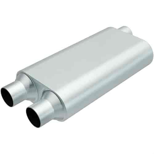 Rumble Chamber Muffler Dual In/Offset Out: 2.5"/2.25" Body Length: 17" Overall Length: 23"