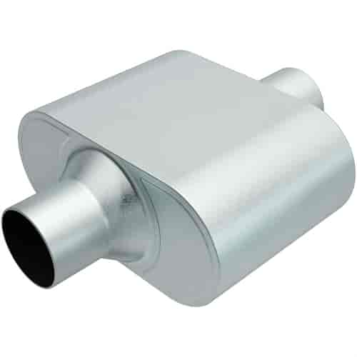 Rumble Chamber Muffler Center In/Center Out: 2.5"/2.5" Body Length: 6.5" Overall Length: 13"