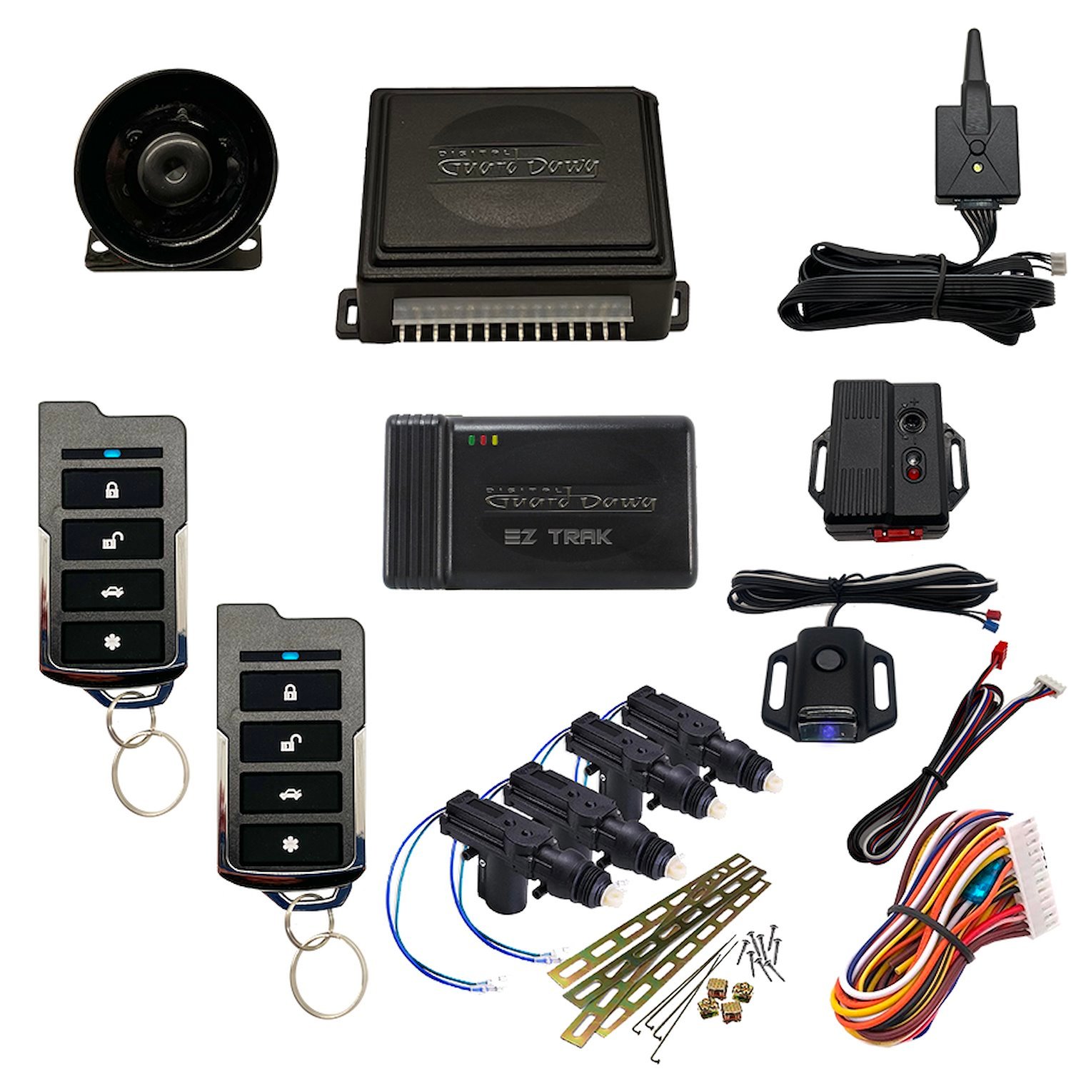 DGD-KY-ALM-1-4A-EZ Keyless Entry and Alarm System, 1-Way, w/4-Door Actuator Kit and Smart Phone EZ-Tracking