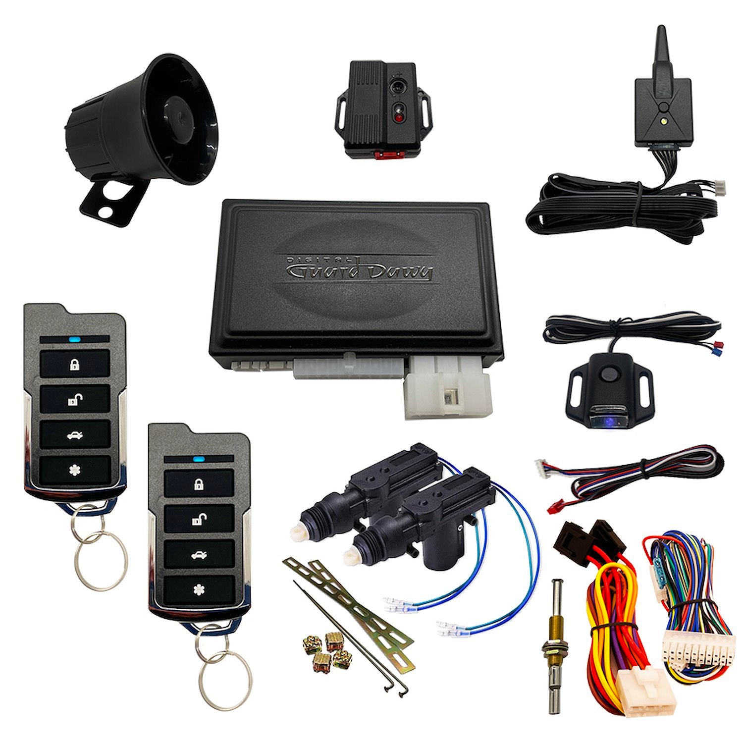 DGD-KY-ALM-RS1-2A Keyless Entry, Alarm System, and Remote Start, 1-Way w/2-Door Actuator Kit