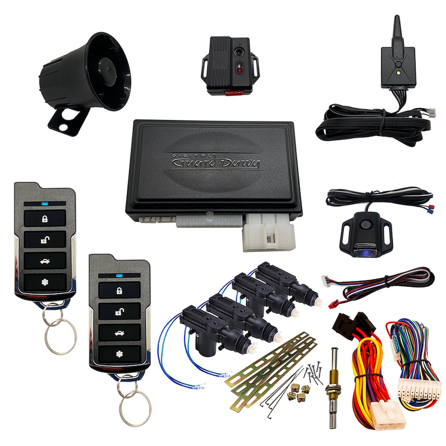 DGD-KY-ALM-RS1-4A Keyless Entry, Alarm System, and Remote Start, 1-Way, w/4-Door Actuator Kit