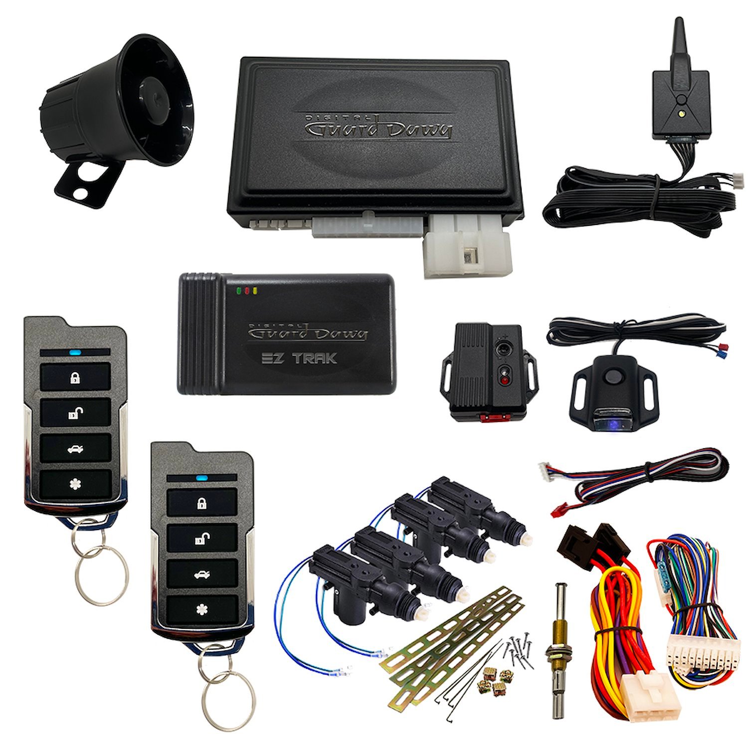 DGD-KY-ALM-RS1-4A-EZ Keyless Entry, Alarm System, and Remote Start, 1-Way, w/4-Door Actuator Kit and Smart Phone EZ-Tracking