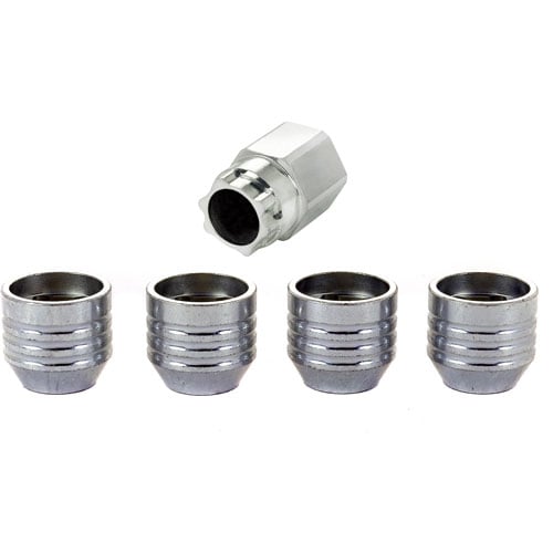 Locking Lug Nuts - Chrome Cone Seat-Open End Style Thread Size: 9/16-18 Key Hex Size: 15/16" Includes 4 Lug Nuts and 1 Key