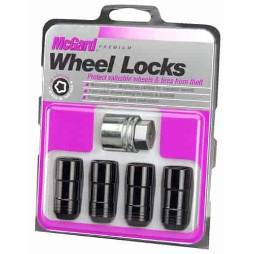 Locking Lug Nuts - Chrome/Black Cone Seat-Duplex Style Thread Size: 9/16-18 Key Hex Size: 7/8" Includes 4 Lug Nuts and 1 Key