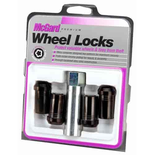Locking Lug Nuts - Chrome/Black Cone Seat-Tuner Style Thread Size: M14 x 1.50 Key Hex Size: 22mm Includes 4 Lug Nuts and 1 Key