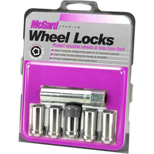 Locking Lug Nuts - Chrome Cone Seat-Tuner Style Thread Size: 1/2"-20 Key Hex Size: 13/16" Includes 5 Lug Nuts and 1 Key