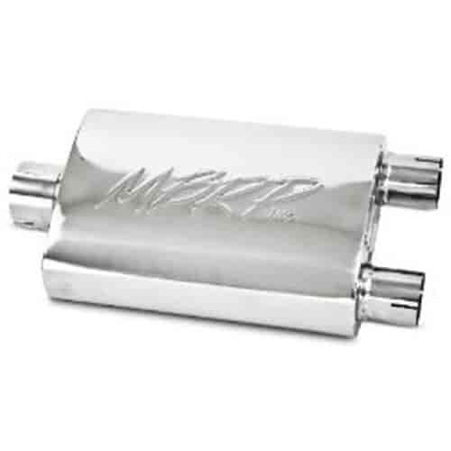 Universal Chambered Core Oval Muffler Inlet/Outlet: 3" Center/2.5" Dual