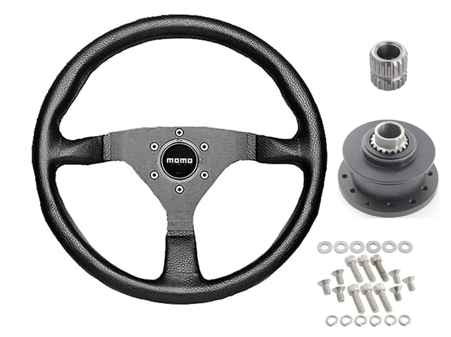 Monte Carlo Steering Wheel Black Leather 350mm/13.780 in. Diameter W/Quick Release Kit