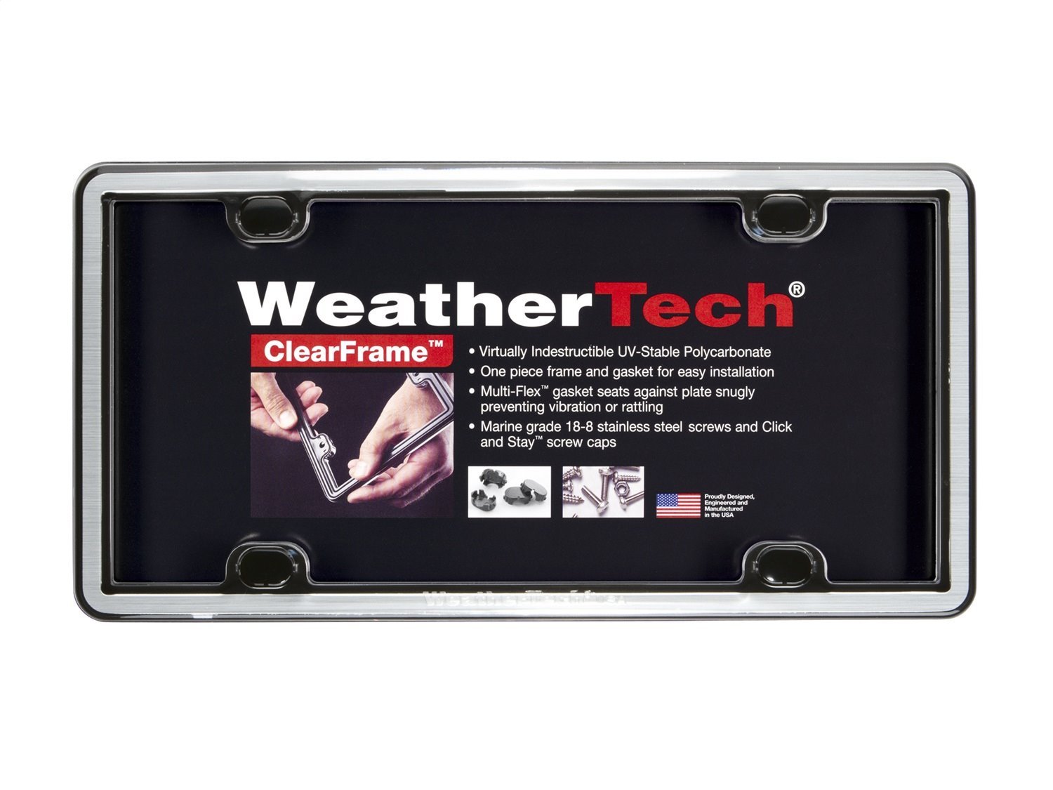 ClearFrame License Plate Frame - Brushed Stainless/Black