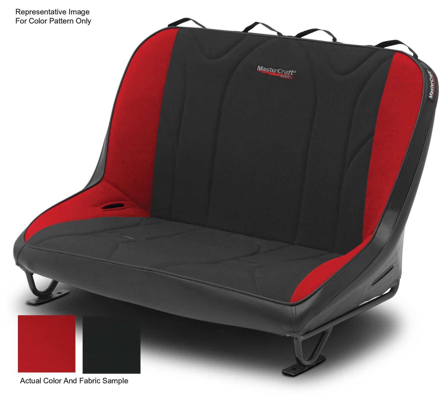 310252 40 in. Rubicon Rear Bench w/o Headrests, 1966-1977 Ford Bronco, Black w/Black Center & Red Side Panels
