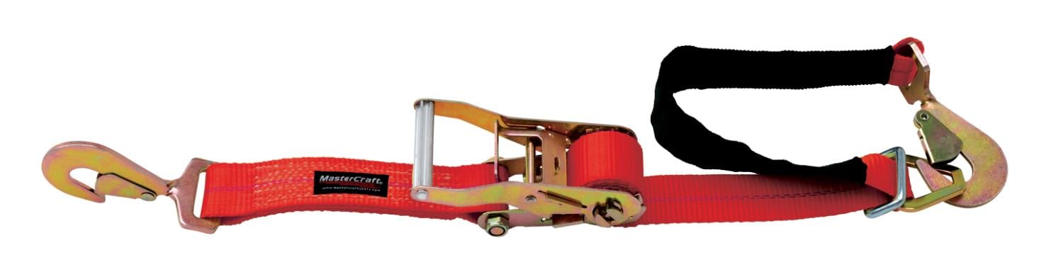 400015 2 in. x 8' Strap with Twisted Snap Hooks & Axle Loop, Red