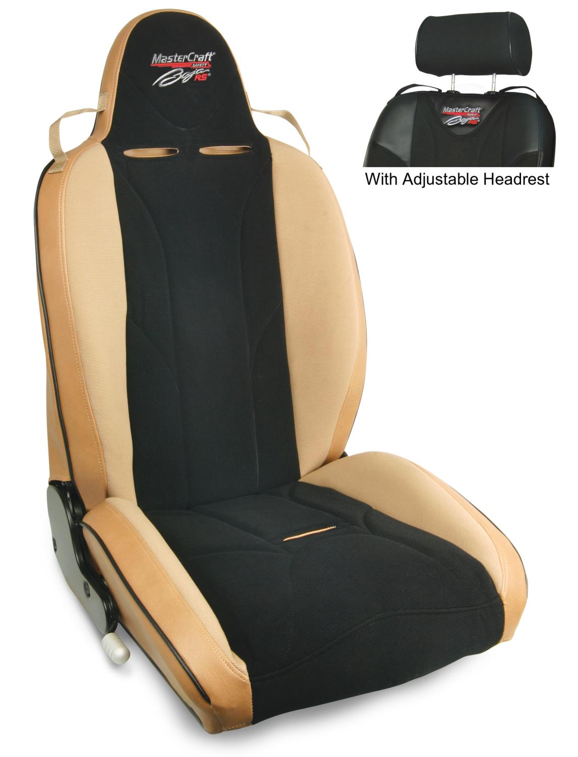 514028 MasterCraft Baja RS w/Adj. Headrest, Tan w/Black Center & Brown Haze Side Panels, Recliner Lever Right, w/BRS Stitch