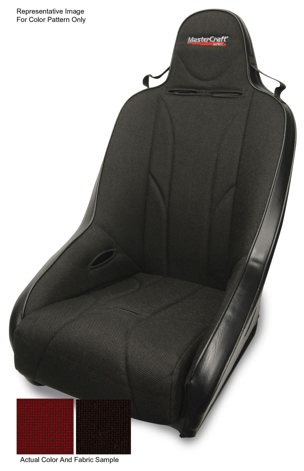 561212 2 in. WIDER PROSeat w/Fixed Headrest, Black with Black Fabric Removable Cushion, Red Side Panels, Black Band