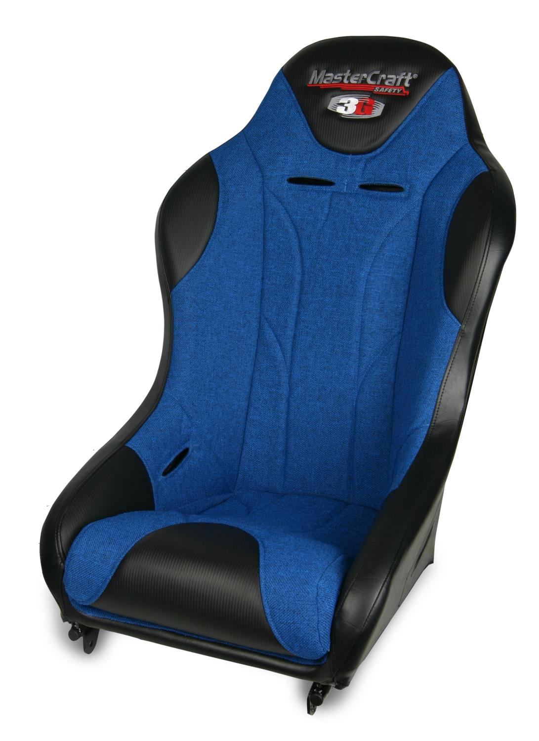 572033 2 in. WIDER 3G-4 Seat w/DirtSport Stitch Pattern, Black with Blue Fabric Center and Blue Side Panels, Black Band
