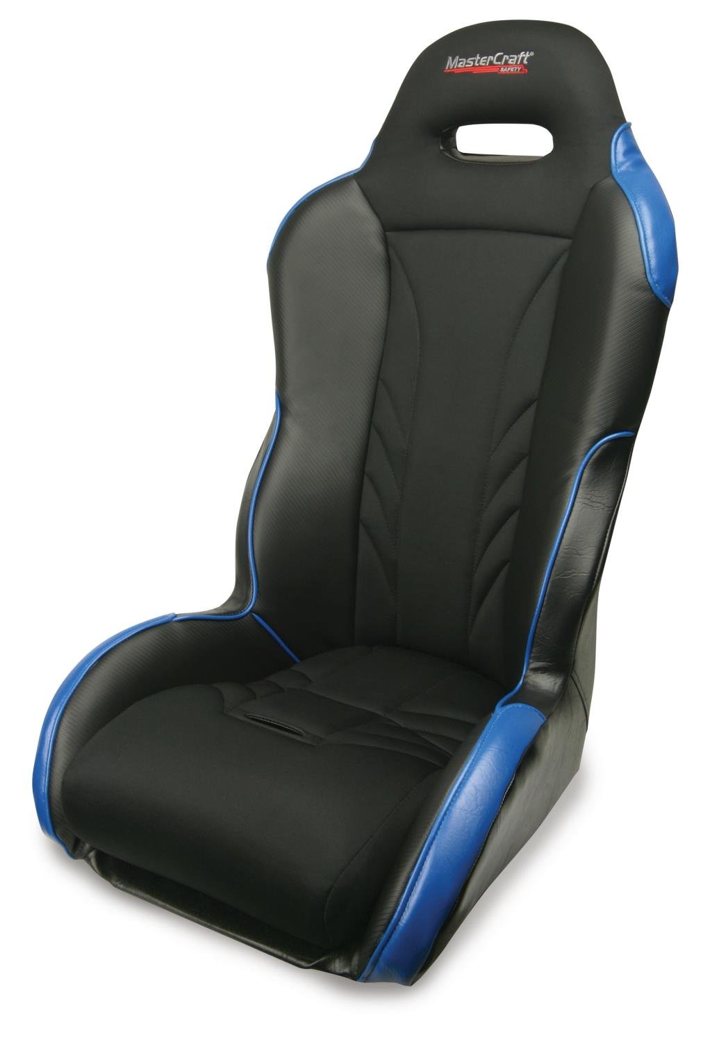 573407 S2/4 w/Fixed Headrest, Black Vinyl Outer w/Black Cloth Center & Black Side Panels, Blue Trim, Universal