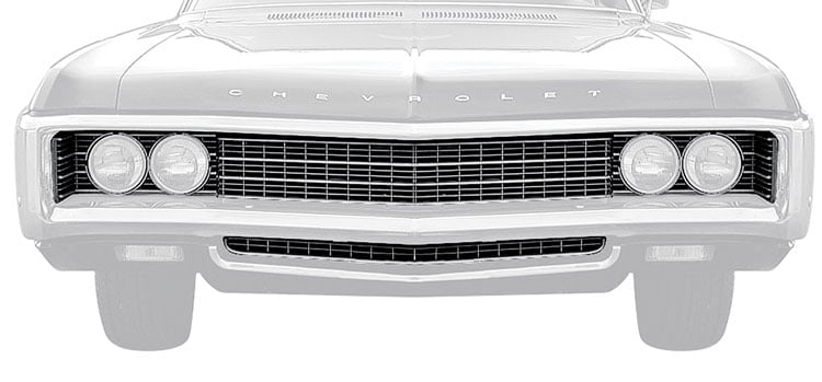 3934560 Lower Front Grill 1969 Impala, Bel Air, Biscayne, Caprice;